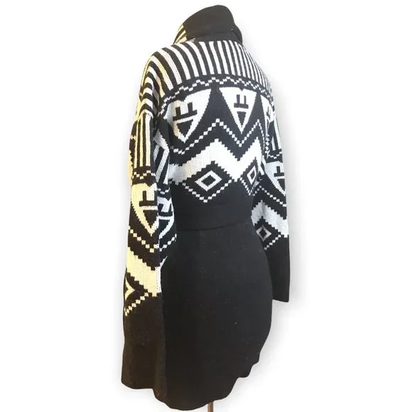 RACHEL ROY BLACK WHITE WOOL Belted CARDIGAN Sweater - Picture 3 of 6
